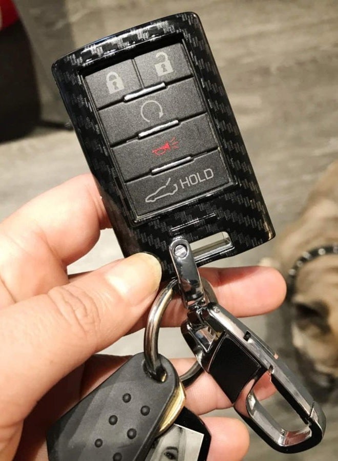iJDMTOY Glossy Black Carbon Fiber Finish Exact Fit Key Fob Shell Cover w/Keychain Compatible With Cadillac ATS CTS DTS XTS SRX STS Escalade or Chevrolet C7 Corvette, etc - Image 4