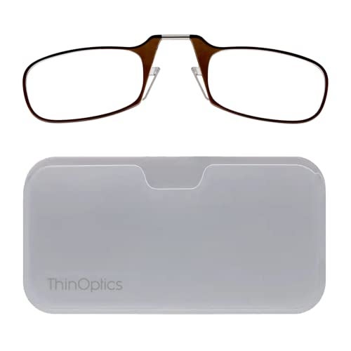 ThinOptics Reading Glasses + White Universal Pod Case | Brown Frames, 1.00 Strength Readers Brown Frames / White Case, 44 mm - Image 1