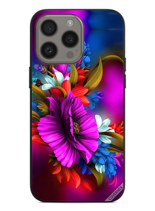 Covernex غطاء حماية لجهاز آبل آيفون 15 برو فنون الزهور HD - Image 1