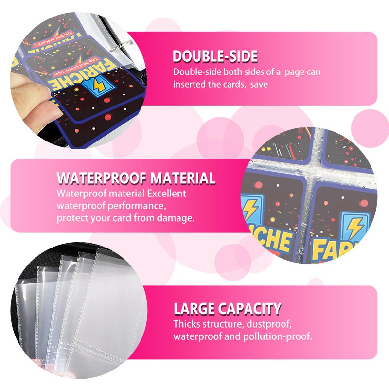 FARICHE Trading Card Binder for TCG Cards, 9-Pocket Portable Card Collector Ablum Holder Book Fits 900 Cards with 50 Removable Sleeve, Waterproof Card Binder Display Storage Carrying Cases for TCG-Purple - Image 3