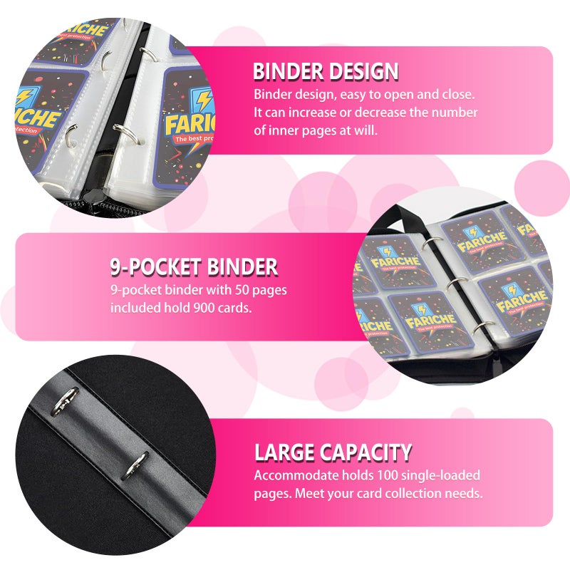 FARICHE Trading Card Binder for TCG Cards, 9-Pocket Portable Card Collector Ablum Holder Book Fits 900 Cards with 50 Removable Sleeve, Waterproof Card Binder Display Storage Carrying Cases for TCG-Purple - Image 4