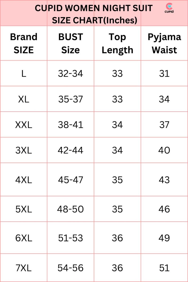 CUPID Women's Printed Plus Size Cotton Night Dress, Lounge N Sports Wear, Track Suit,Top N Pyjama Set With Pocket For Ladies, 4X-Large, Sky Blue N Black - Pajama Set - Image 3