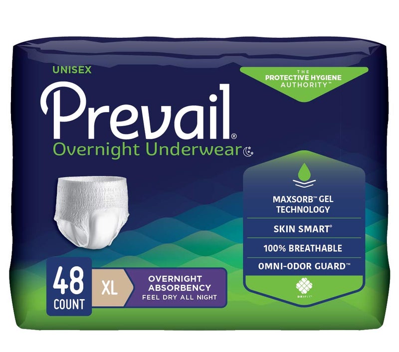 Prevail Prevail Incontinence Unisex Overnight Protective Underwear Overnight Absorbency XLarge 48 Count 