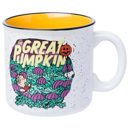 Silver Buffalo Peanuts The Great Pumpkin Featuring Linus and Snooy Halloween Spooky Ceramic Camper Mug, 20 ounces - Image 1