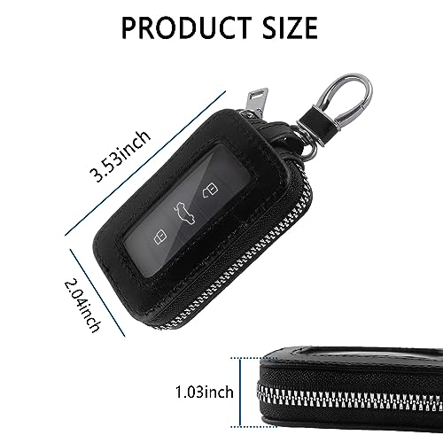 Turcee Car Key Fob Cover,Universal Key Fob Case with Keychain & Carabiner,Leather Car Smart Key Fob Holder Fits Remote Key Fob (Black) - Image 2