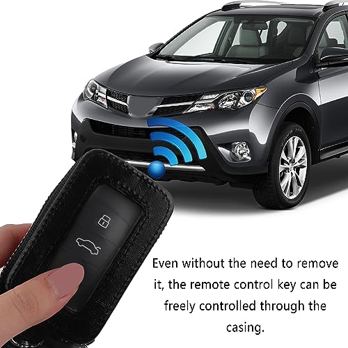 Turcee Car Key Fob Cover,Universal Key Fob Case with Keychain & Carabiner,Leather Car Smart Key Fob Holder Fits Remote Key Fob (Black) - Image 4
