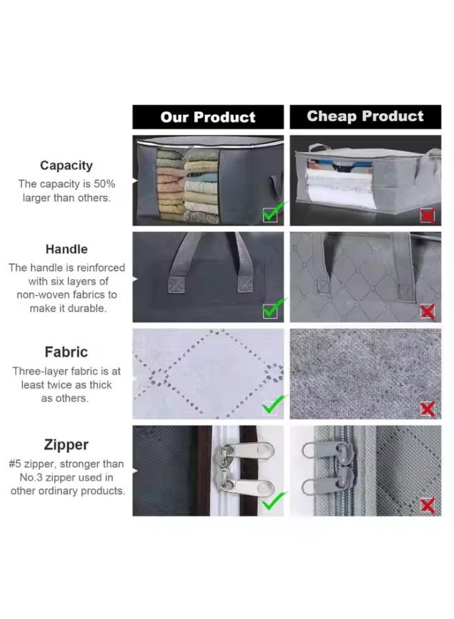 DUNISO 3 Pack Clothes Storage Bag, Foldable Storage Bin Closet Organizer with Reinforced Handle, Sturdy Fabric Blanket Storage with Clear Window, Storage Containers for Clothing, Bedding, Gray - Image 4