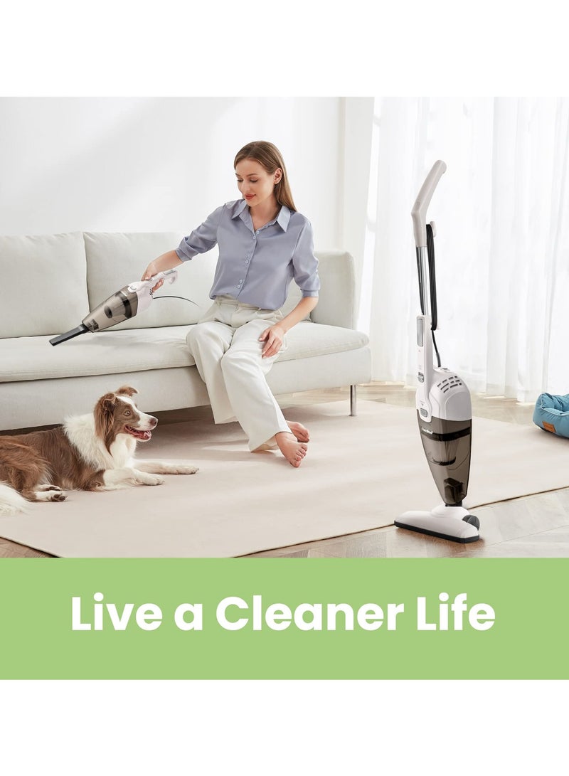 Vacuum Cleaner 2 in 1 Handheld Stick Cleaner 5M Long Cord Lightweight Powerful 600W 16000Pa Suction 0.5L Large Capacity Excellent Central Filtration System for Car Home Kitchen Hair- White