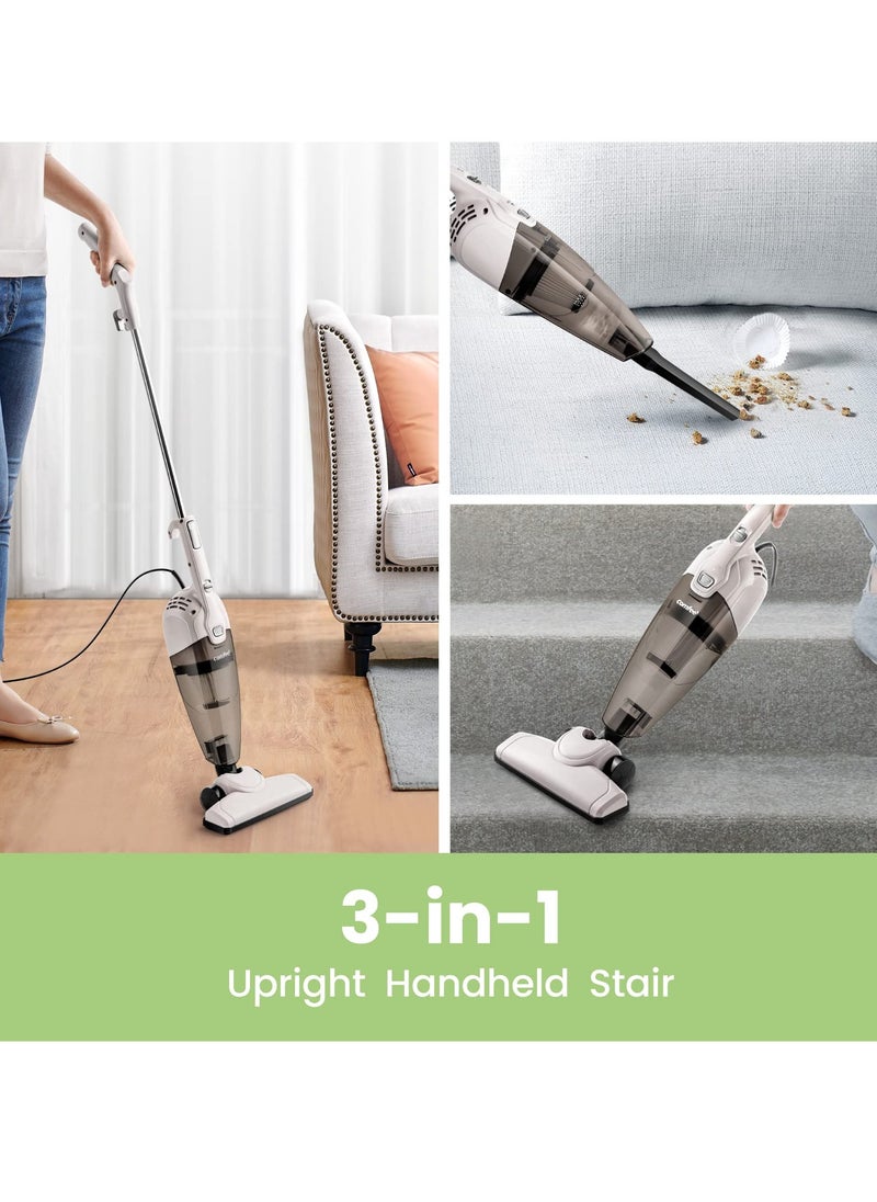 Comfee' Vacuum Cleaner 2 in 1 Handheld Stick Cleaner 5M Long Cord Lightweight Powerful 600W 16000Pa Suction 0.5L Large Capacity Excellent Central Filtration System for Car Home Kitchen Hair- White  - Image 2