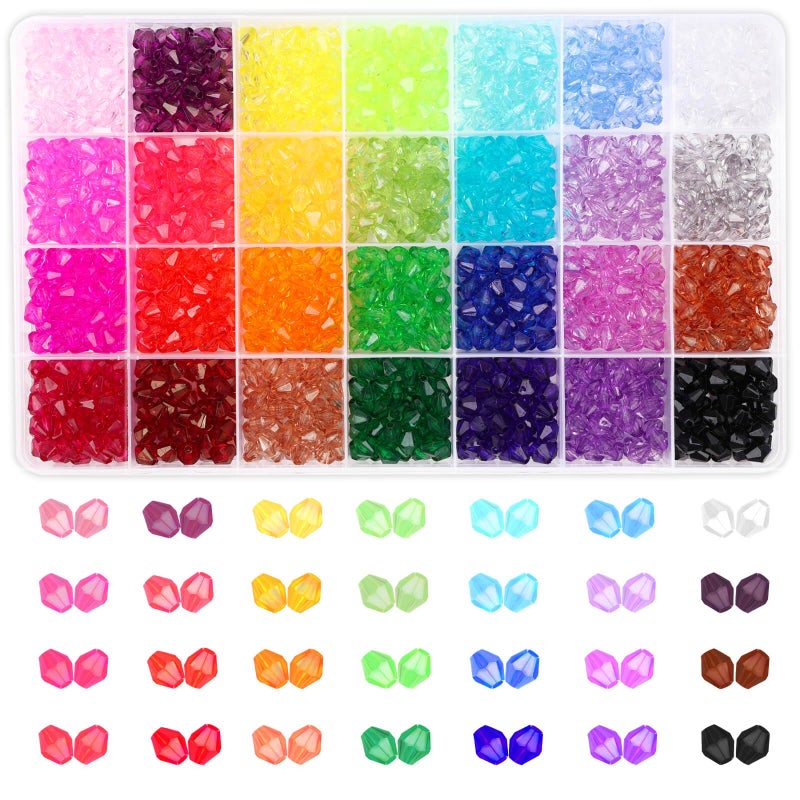 PAXCOO 1120Pcs Crystal Acrylic Bicone Beads for Jewelry Making 28 Colors 8 MM - Image 3