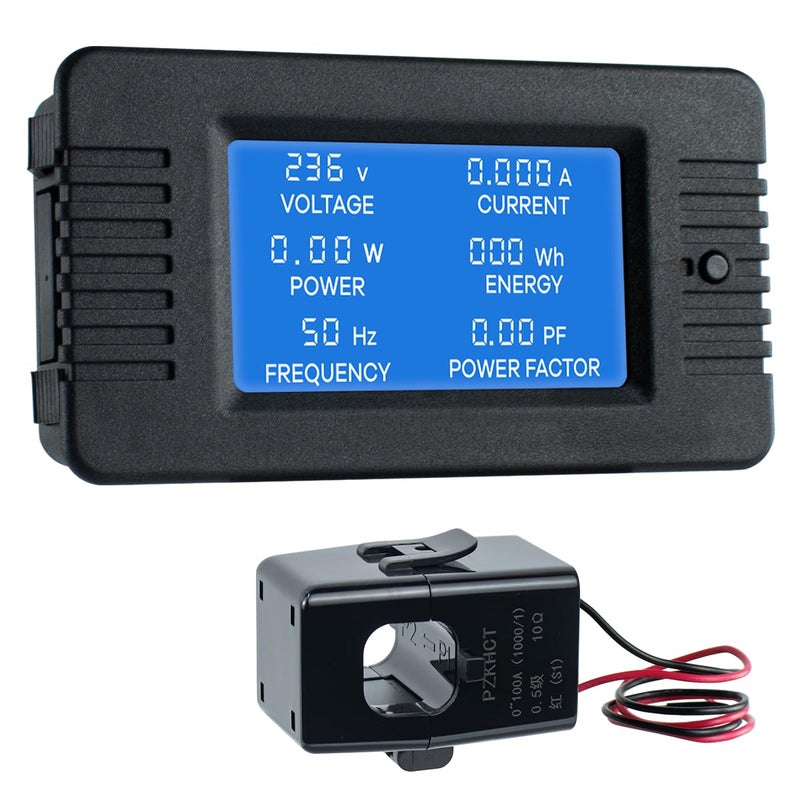 Hosyond AC 80-260V 100A Multi-Function Power Monitor LCD Digital Display Voltage Current Frequency Power Factor Energy Meter Ammeter Voltmeter with Split Core Current Transformer - Image 1