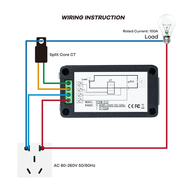 Hosyond AC 80-260V 100A Multi-Function Power Monitor LCD Digital Display Voltage Current Frequency Power Factor Energy Meter Ammeter Voltmeter with Split Core Current Transformer - Image 4