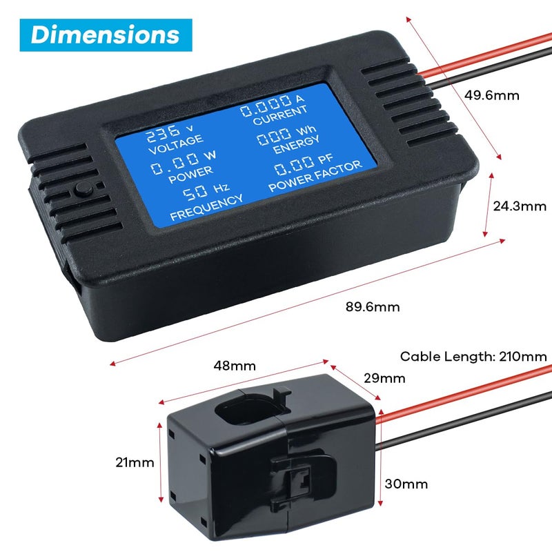 Hosyond AC 80-260V 100A Multi-Function Power Monitor LCD Digital Display Voltage Current Frequency Power Factor Energy Meter Ammeter Voltmeter with Split Core Current Transformer - Image 5
