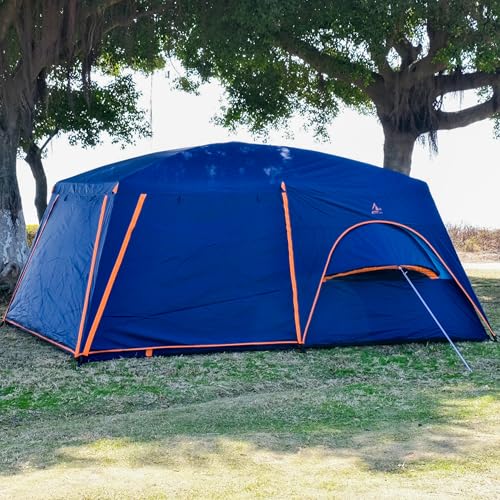 KTT Extra Large Tent 12 Person,Family Cabin Tents,Full Rainfly,2 Bay-Windows,2 Rooms and 3 Doors 3 Windows with Mesh,Waterproof,Straight Wall,Double Layer,Big Tent for Outdoor,Picnic,Camping(Blue) - Image 4