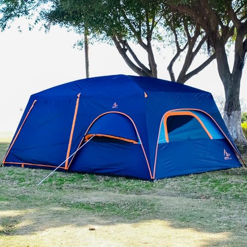 KTT Extra Large Tent 12 Person,Family Cabin Tents,Full Rainfly,2 Bay-Windows,2 Rooms and 3 Doors 3 Windows with Mesh,Waterproof,Straight Wall,Double Layer,Big Tent for Outdoor,Picnic,Camping(Blue) - Image 5