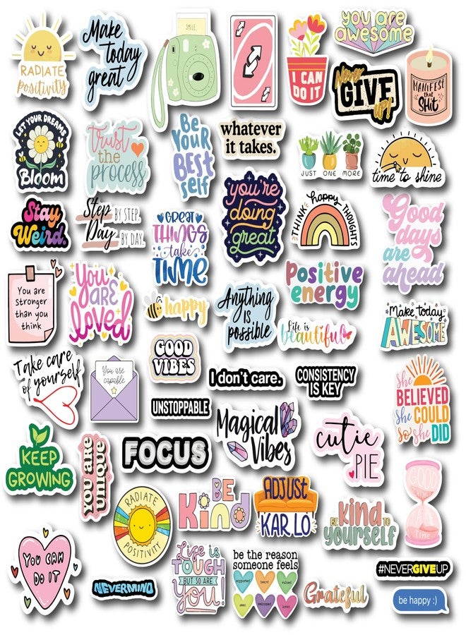 D2C Positive Affirmation Stickers Set, 53-Piece, Motivational and Inspirational Quotes, for Water Bottles, Laptops, Journals, DIY Projects & Scrapbook - Image 1