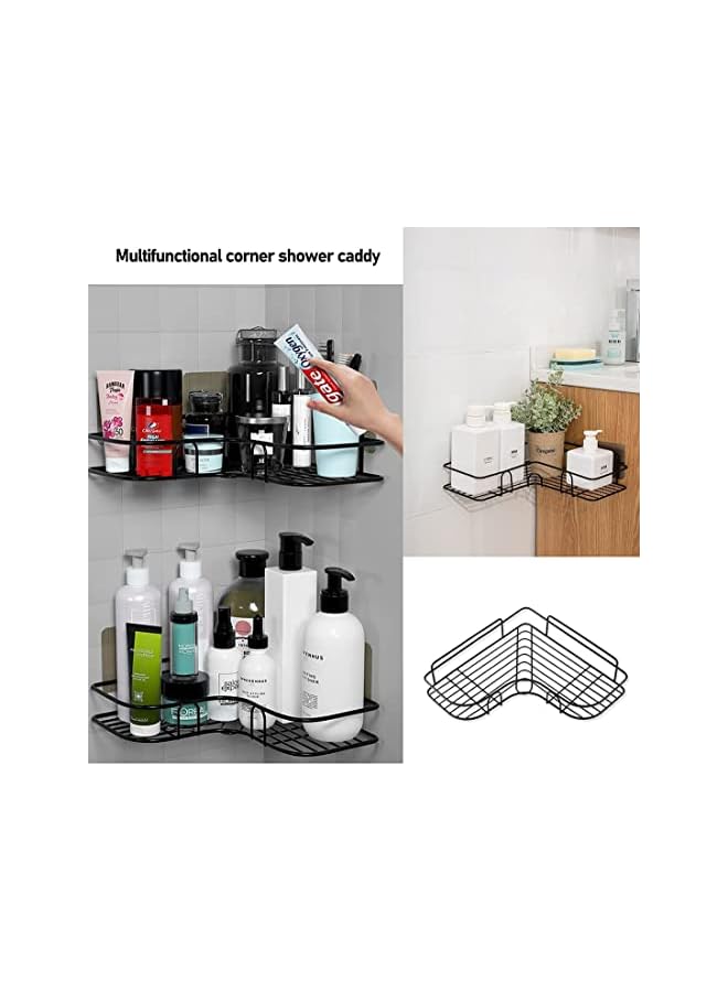 SKY-TOUCH 2Pcs Corner Shower Shelves，Self Adhesive No Drilling Wall Mounted Shower Storage Shelf Organizer For Your Bathroom, Kitchen And Toilet，Iron Art，Black - Image 3