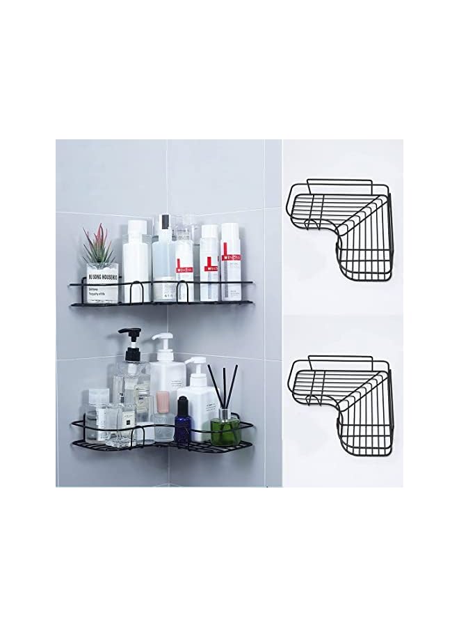 SKY-TOUCH 2Pcs Corner Shower Shelves，Self Adhesive No Drilling Wall Mounted Shower Storage Shelf Organizer For Your Bathroom, Kitchen And Toilet，Iron Art，Black - Image 4