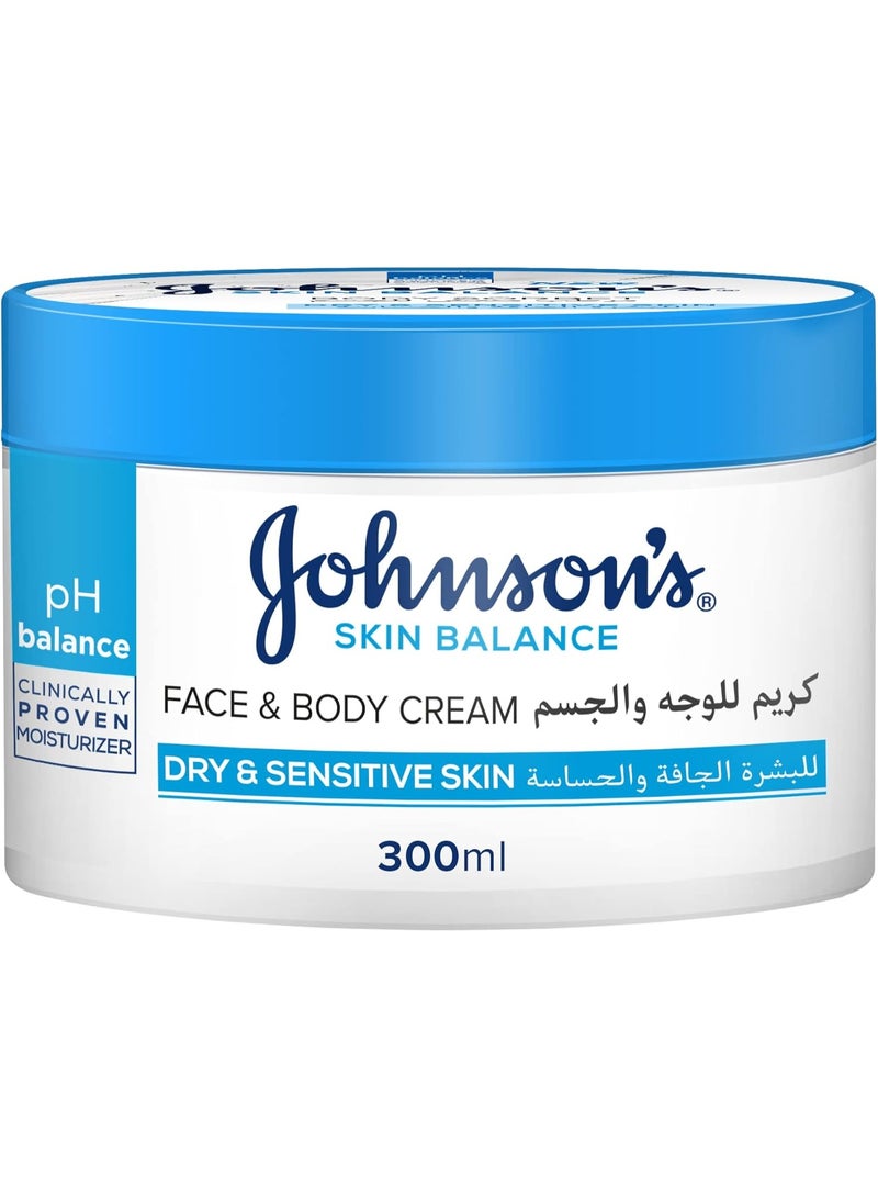 Johnson's Skin Balance Face and Body Cream, clinically proven formula moisturizes your skin intensively to help restore its pH for balanced, hydrated, and healthy-looking skin 300ml - Image 1
