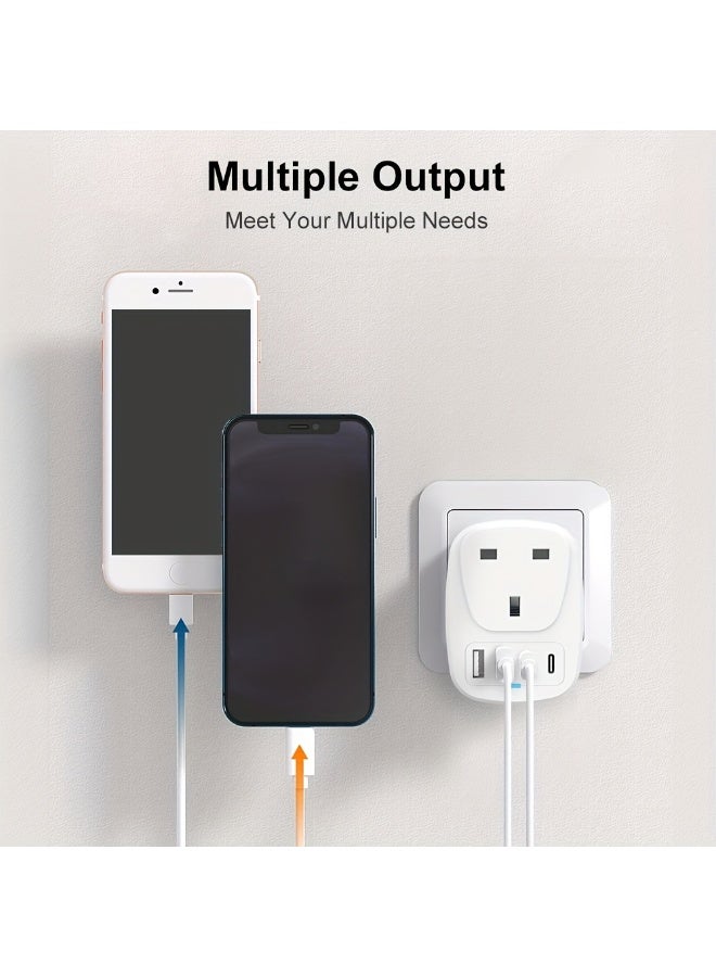 محول سفر بالمملكة المتحدة، محول طاقة سفر مزود بمنفذين USB ومنفذين من النوع C، ومنفذ طاقة قياسي واحد بالمملكة المتحدة. - Image 4