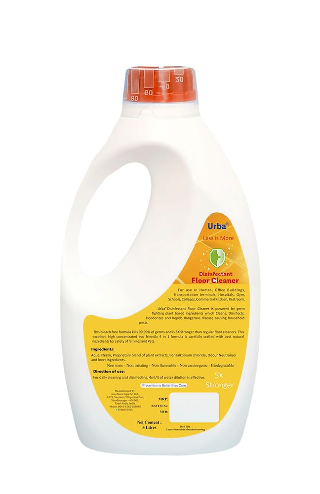 URBA Disinfectant Surface & Floor Cleaner Liquid, Orange| Suitable for All Floor Cleaner Mops | Kills 99.9% Germs (5 litre) - Image 3