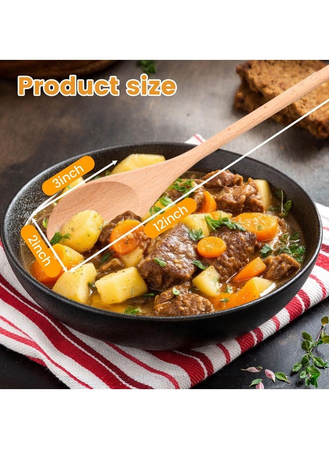 HANSGO Wooden Spoons for Cooking, 12 Inch Long Handle Wooden Cooking Mixing Oval Spoons to Baking, Stir Meals, 3PCS - Image 2