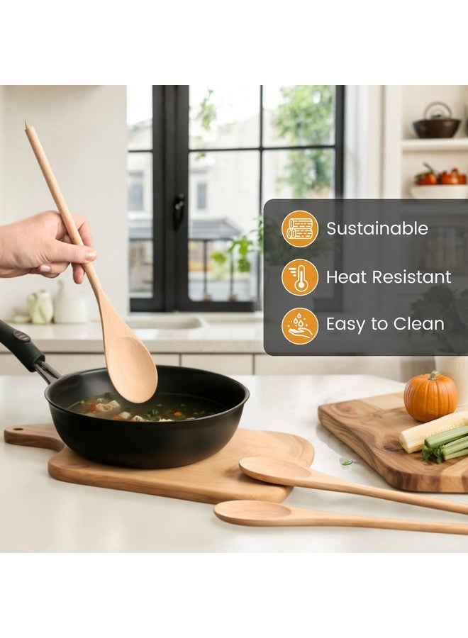 HANSGO Wooden Spoons for Cooking, 12 Inch Long Handle Wooden Cooking Mixing Oval Spoons to Baking, Stir Meals, 3PCS - Image 3