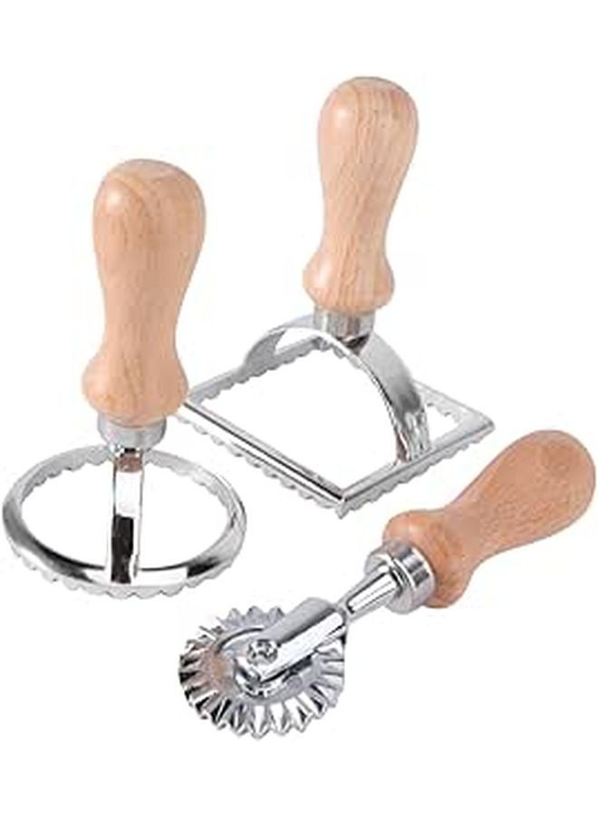 3Pcs Biscuit Cutters With Wooden Handles Large Round Square Shapes For Baking - Image 1