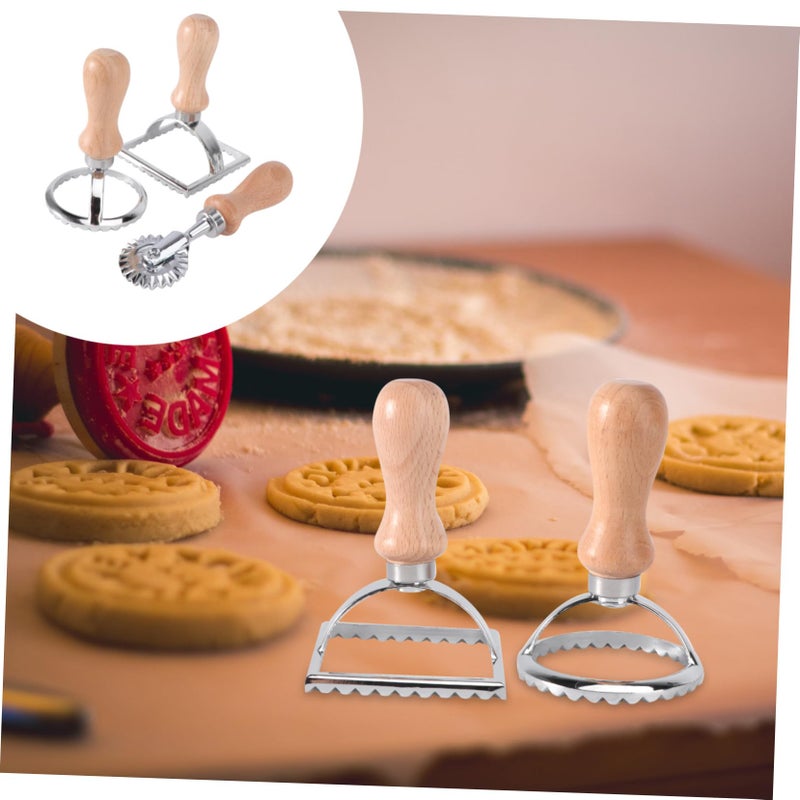 3Pcs Biscuit Cutters With Wooden Handles Large Round Square Shapes For Baking - Image 5