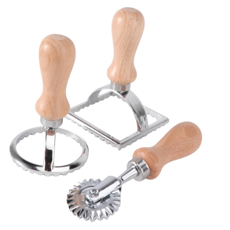 3Pcs Biscuit Cutters With Wooden Handles Large Round Square Shapes For Baking - Image 2