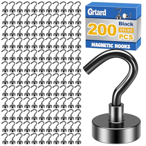 Grtard 200Pack Black Magnetic Hooks Heavy Duty 30LBS Neodymium Magnet Hooks for Cruise Strong Magnetic Hooks for Hanging Magnets with Hooks for Home Kitchen Workplace Office - Image 1