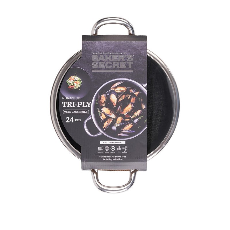 Baker's Secret طاجن بيكرز سيكريت 24 سم ثلاثي الطبقات غير لاصق مع غطاء - أدوات طهي متعددة الاستخدامات للطبخ البطيء والتسبيك والتشويح - Image 2