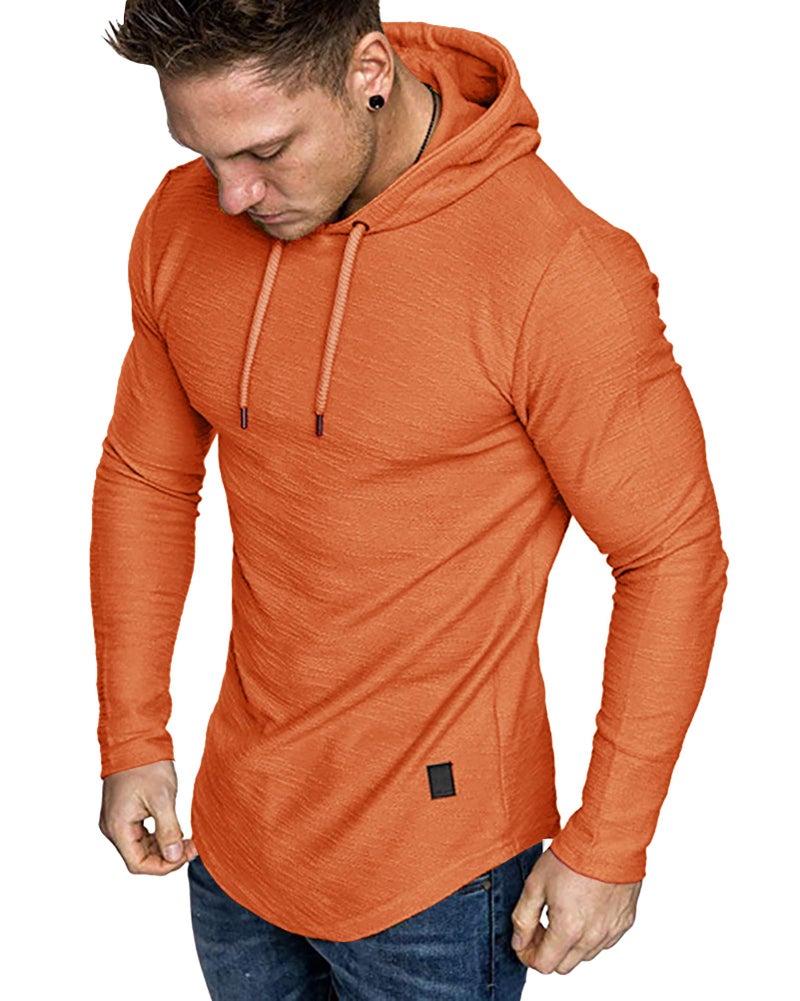 Lexiart Mens Fashion Athletic Hoodies Sport Sweatshirt Solid Color Fleece Pullover Orange - Image 2