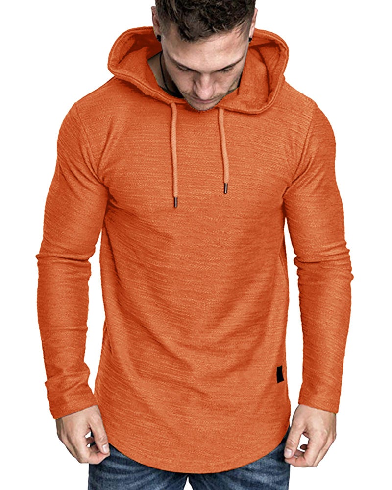 Lexiart Mens Fashion Athletic Hoodies Sport Sweatshirt Solid Color Fleece Pullover Orange - Image 4