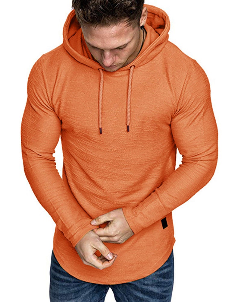 Lexiart Mens Fashion Athletic Hoodies Sport Sweatshirt Solid Color Fleece Pullover Orange - Image 3