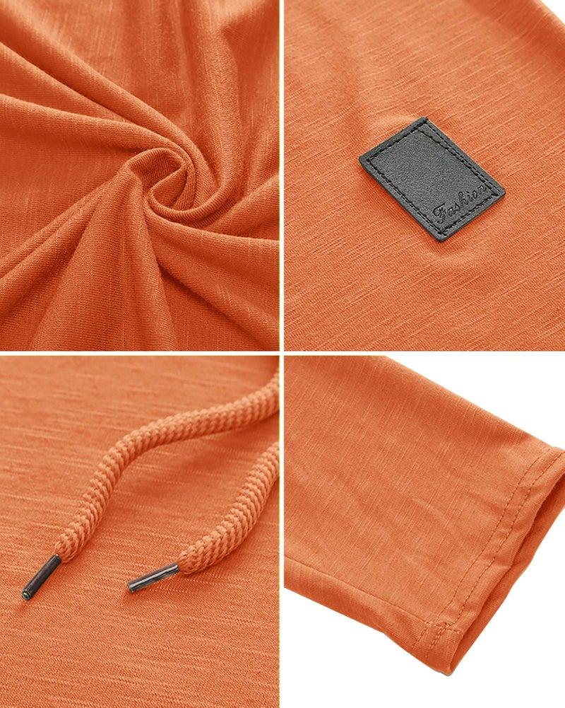 Lexiart Mens Fashion Athletic Hoodies Sport Sweatshirt Solid Color Fleece Pullover Orange - Image 5