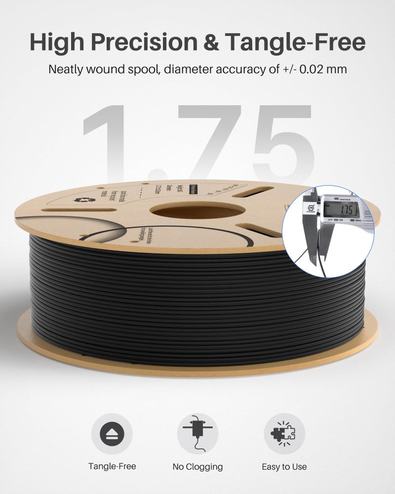 ELEGOO خيوط PLA من إيليغو كربون فايبر 1.75 مم أسود 1 كجم، خيوط PLA-CF قوية لطابعة 3D بدقة أبعاد +/- 0.02 مم، بكرة كرتونية 1 كجم (2.2 رطل) تناسب معظم طابعات 3D FDM - Image 4