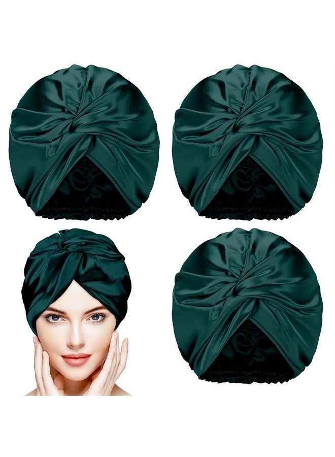 Vabean 3 Pieces Silk Hair Wrap for Sleeping Women Bonnet Silk Sleeping Bonnet Elastic Hair Care Sleep Cap for Natural Curly Hair (Green) - Image 1