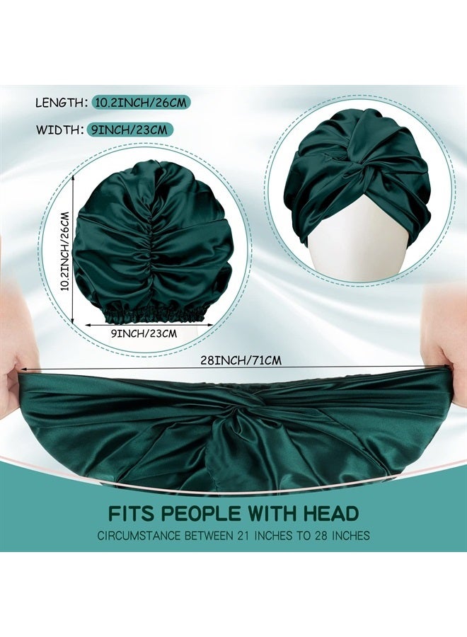 Vabean 3 Pieces Silk Hair Wrap for Sleeping Women Bonnet Silk Sleeping Bonnet Elastic Hair Care Sleep Cap for Natural Curly Hair (Green) - Image 3