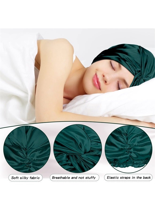 Vabean 3 Pieces Silk Hair Wrap for Sleeping Women Bonnet Silk Sleeping Bonnet Elastic Hair Care Sleep Cap for Natural Curly Hair (Green) - Image 4