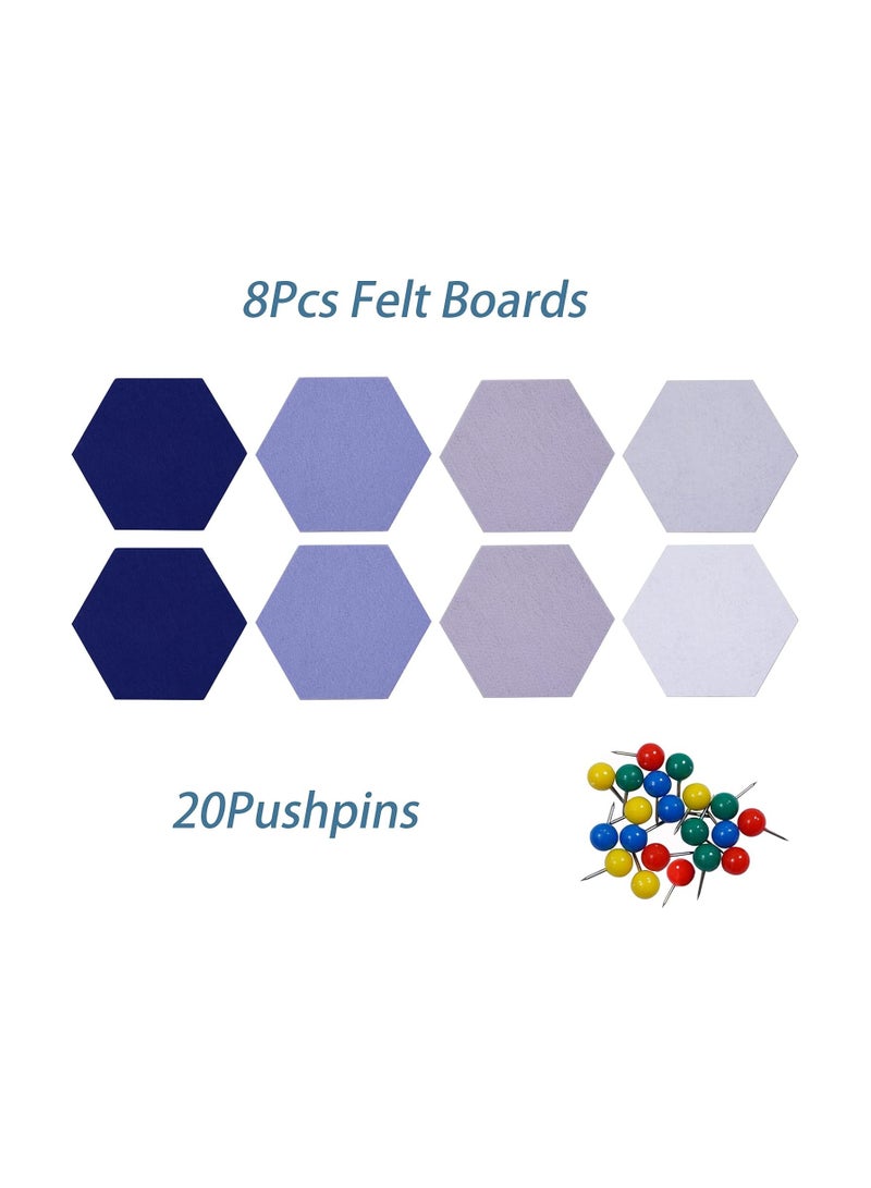 SYOSI Self-Adhesive Bulletin Boards, 8Pcs/5.9 in Hexagon Self Adhesive Felt Board Tiles, with Push Pins Hexagon Bulletin Board for Walls, Felt Cork Pin Board for Pictures Photos Memos (Color B) - Image 3