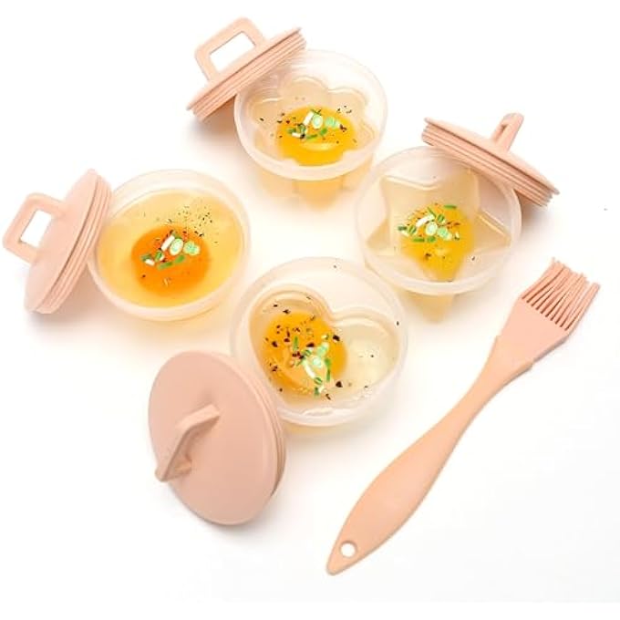 كاست ويف مجموعة من 4 كبسولات طهي بيض، قالب للبيض المسلوق، الميكروويف والموقد، أكواب التسلق الصلبة أو الناعمة، شكل مربع مع أغطية، يشمل فرشاة زيت، أدوات مطبخ ممتعة للطهي - Image 4