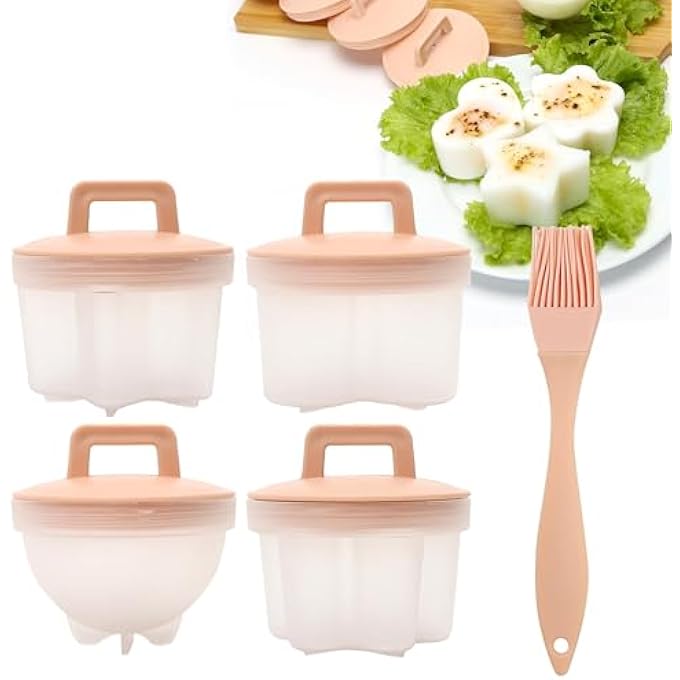 كاست ويف مجموعة من 4 كبسولات طهي بيض، قالب للبيض المسلوق، الميكروويف والموقد، أكواب التسلق الصلبة أو الناعمة، شكل مربع مع أغطية، يشمل فرشاة زيت، أدوات مطبخ ممتعة للطهي - Image 1