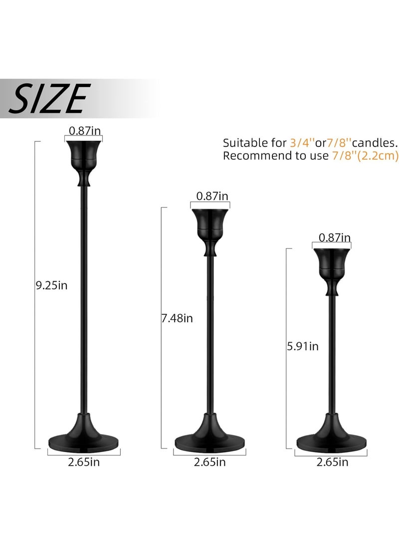 3 قطع من حوامل الشموع العمودية (Candlestick Holders) باللون الأسود، مناسبة للشموع الرفيعة، تتميز بتصميم كلاسيكي مستوحى من الطراز العتيق، ويمكن استخدامها كديكور أنيق لمدفأة المنزل أو حفلات العشاء أو المناسبات والتجمعات، كما تضيف لمسة فاخرة وأنيقة لديكور المنزل والطاولات. - Image 4