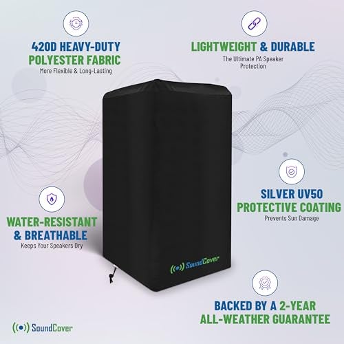 SoundCover 12-Inch PA/DJ Speaker Cover – Black 420D Polyester with Silver UV50 Coating – Water-Resistant, Protective Bag for Stand-Mounted Powered Speakers – Lightweight, Open-Bottom Design (Single Cover) - Image 5