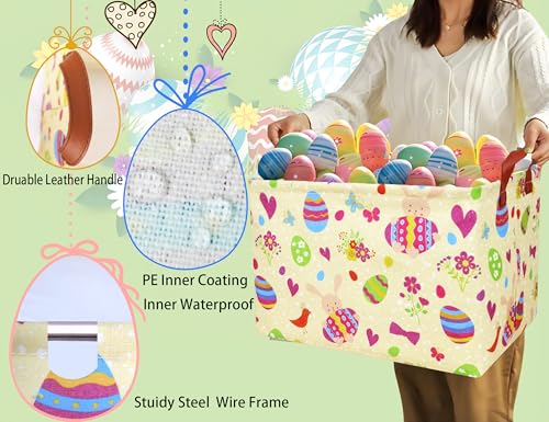 BOOHIT Large Easter Baskets for Kids Personalized Baby Girl Easter Basket Cute Teen Boy Spring Decor (Bunny Hugging Egg) - Image 5