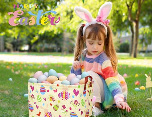 BOOHIT Large Easter Baskets for Kids Personalized Baby Girl Easter Basket Cute Teen Boy Spring Decor (Bunny Hugging Egg) - Image 4