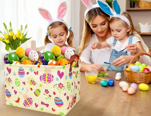BOOHIT Large Easter Baskets for Kids Personalized Baby Girl Easter Basket Cute Teen Boy Spring Decor (Bunny Hugging Egg) - Image 3