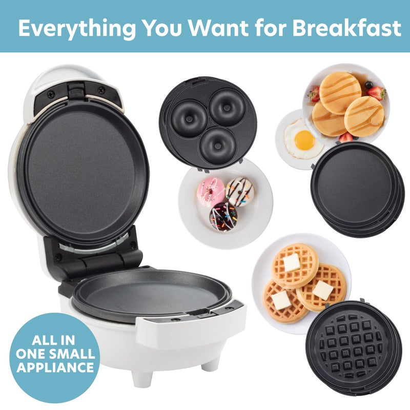 CucinaPro 3 in 1 Mini Breakfast Maker- Make Mini Waffles Donuts Pancakes or Eggs all in 1 Multi Use Appliance- Easily Swap & Clean Interchangeable Griddle Plates- Small Electric Nonstick Baker with Recipe Guide - Image 3