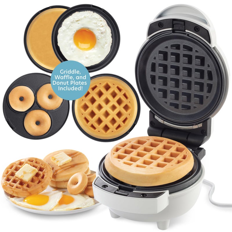 CucinaPro 3 in 1 Mini Breakfast Maker- Make Mini Waffles Donuts Pancakes or Eggs all in 1 Multi Use Appliance- Easily Swap & Clean Interchangeable Griddle Plates- Small Electric Nonstick Baker with Recipe Guide - Image 1